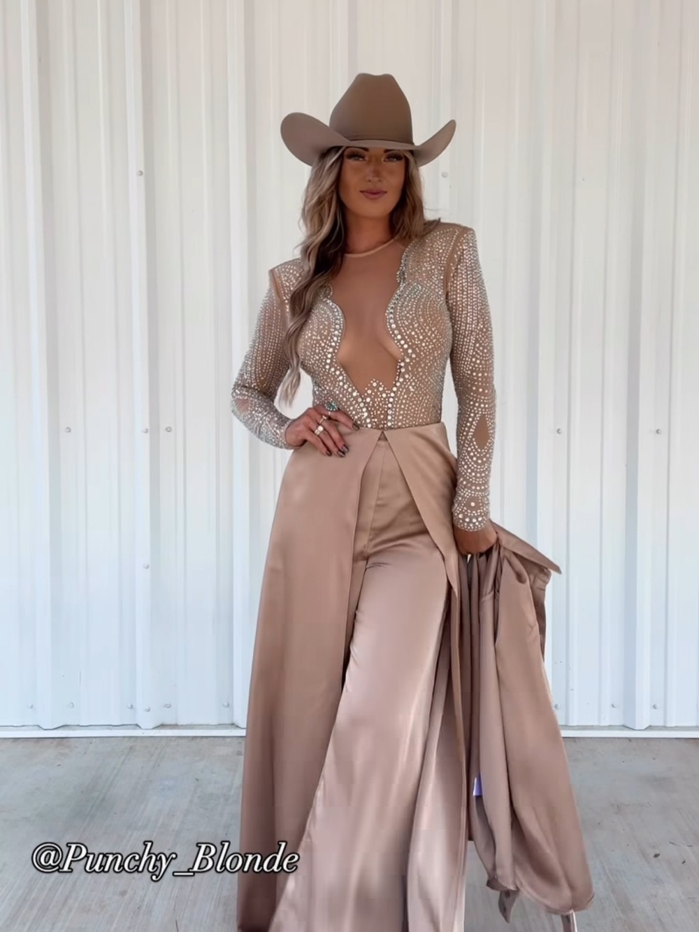 Rhinestone-Embellished Beige Sheer Bodysuit Top for Women